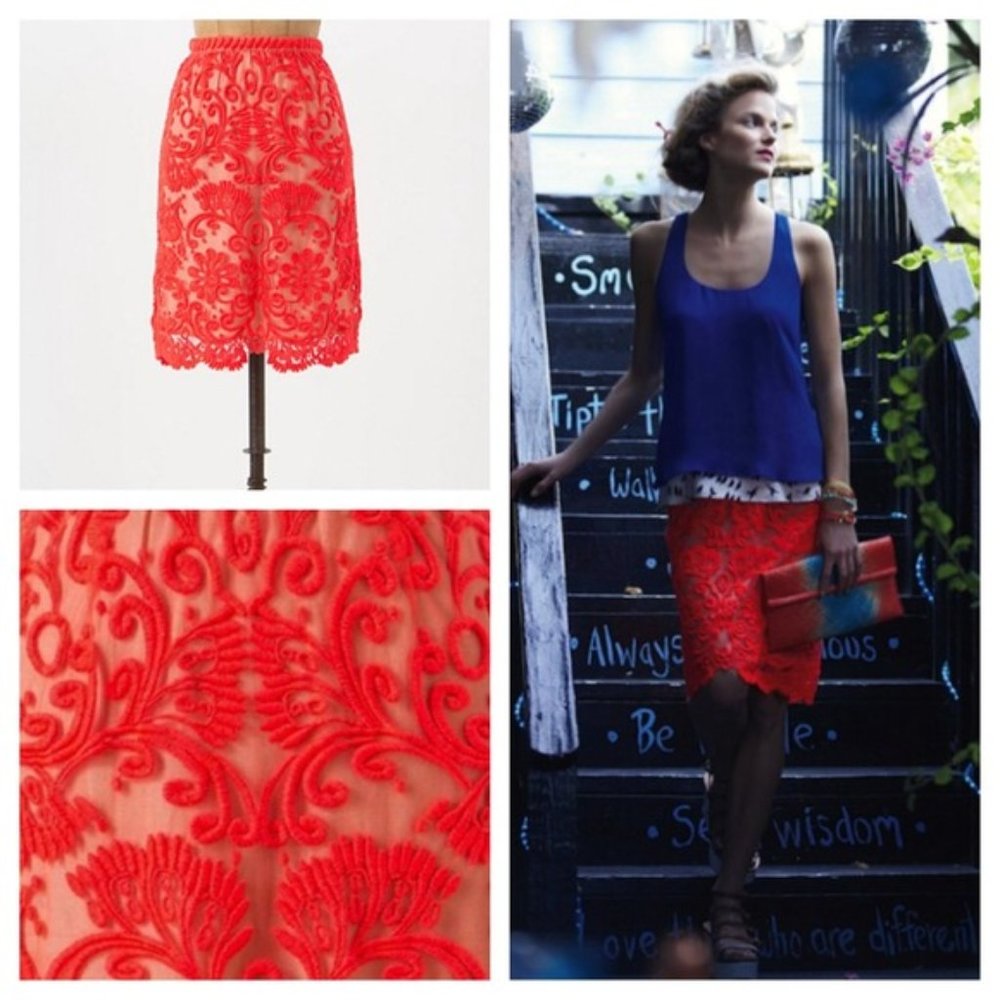 Anthropologie Baraschi Pink Lace Skirt - Sz 4